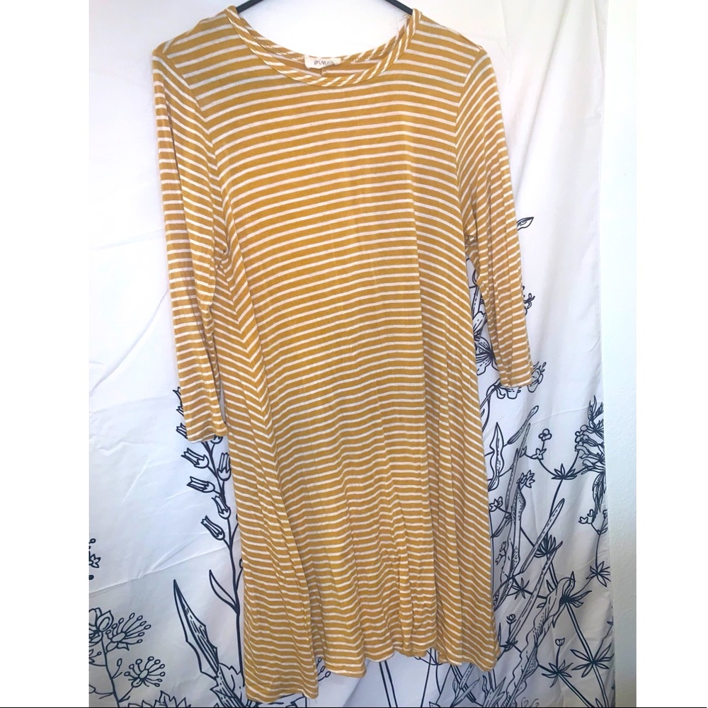 Yellow and white stripped T-shirt dress 3/4 sleeve